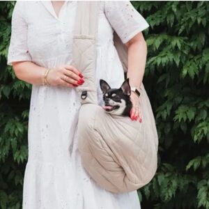 Fuzzyard Life Sling Carrier Sandstone - Quilted Dog/Cat Pet Travel Bag EUC